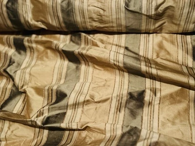 Tela Shantung 100 % seda rayas anchas dorado/taupe, 54" de ancho, por yarda (SD-741) Foto 1 de 4