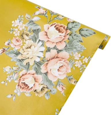 Yifely Vintage Peony Floral Shelving Paper Dark Yellow Peel & Stick Shelf Liner - Image 1 of 4
