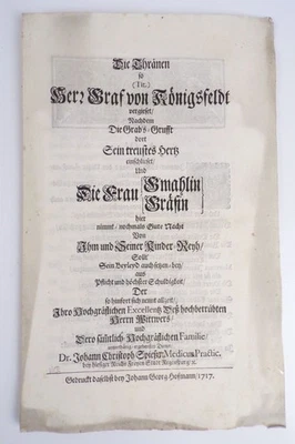 Grabrede 1717 Graf By Königsfeldt Woodcut Regensburg - Image 1 of 3