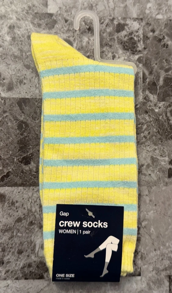 NUEVO CON ETIQUETAS CALCETINES GAP MUJER TALLA ÚNICA AMARILLO AZUL RAYAS Foto 1 de 2