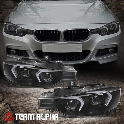 适用于 2012 - 2015 宝马 F30 3 系列轿车黑色投影仪 LED Swtichback 车头灯 — 第 1/4 张图片