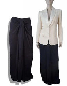 JIL SANDER FR42 Belted Black Viscose Stretch Jersey Draped Front Maxi Skirt - Picture 1 of 6
