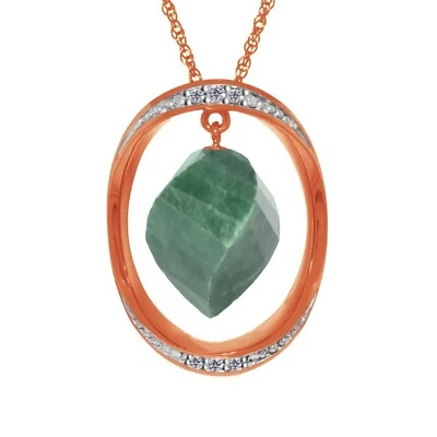 14K. SOLID GOLD NECKLACE WITH TWISTED BRIOLETTE DYED GREEN SAPPHIRE & DIAMONDS - Image 1 of 4