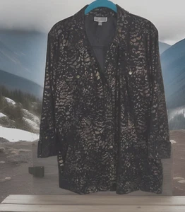 JM Collection Women’s XL Shirt Jacket Top Black/RoseGold Metallic Leopard Print - Picture 1 of 11