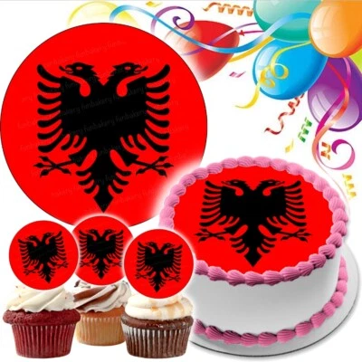 Albanien Tortenaufleger Muffin Party Deko Geburtstag Cupcake essbar Flagge - Bild 1 von 4