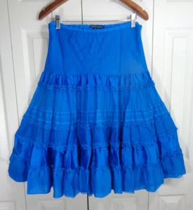 Ralph Lauren Skirt Size 4 Linen Silk Tiered Royal Blue Paneled Whimsical Boho - Bild 1 von 7