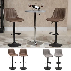 Set Of 2 Microfiber Retro Tub Bar Stools w/ Metal Frame Footrest Home Seat - Picture 1 of 23