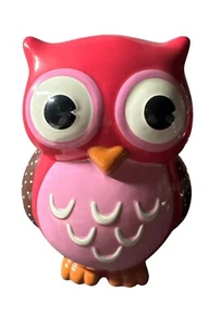 Hot Pink and Brown Ceramic Owl Coin Bank  8" Tall - Picture 1 of 2