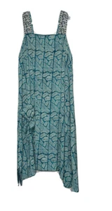 Anthropologie Tiny Womens Tunic Tank Dress Sz XS Teal Batik Embroidered Straps - Picture 1 of 6
