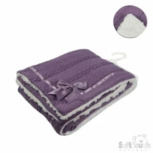 Baby Wrap Cheveron Cable Knit Bow Soft Sherpa Pram Blanket Purple Soft Touch - Picture 1 of 3