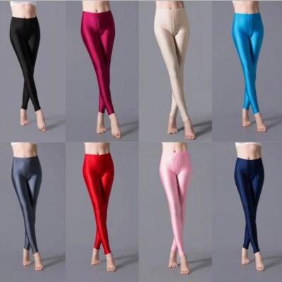 Luxallacki Oily Shiny High Waist Elastic Slim Pants Yoga Leggings Gym Sports - Image 1 of 4