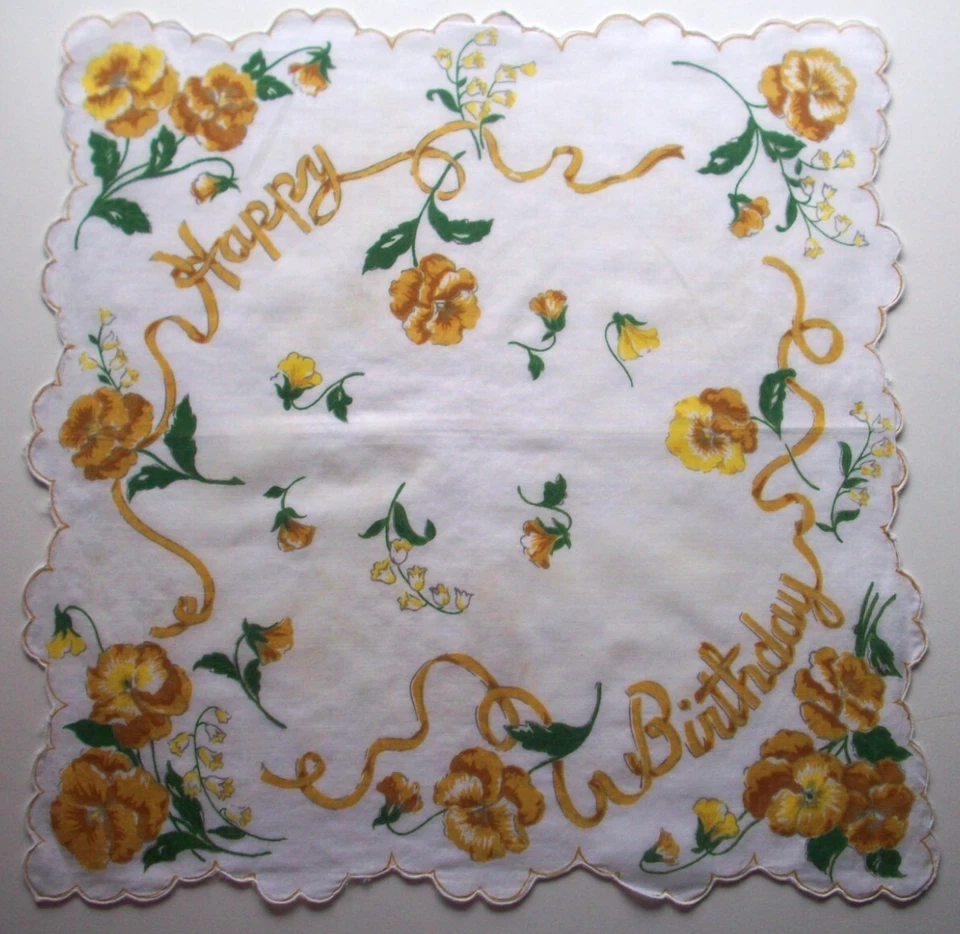 Винтажные желтые анютины глазки носовой платок с днем рождения - Изображение 1 из 1