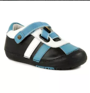 Momo Baby Boys First Walker/toddler 2-strap Sneakers Black/blue Leather Size 4 - Picture 1 of 7