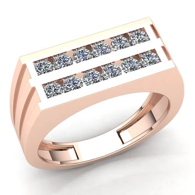Natural 1ct Round Cut Diamond Mens Channel 2Row Engagement Ring 14K Gold - Image 1 of 4