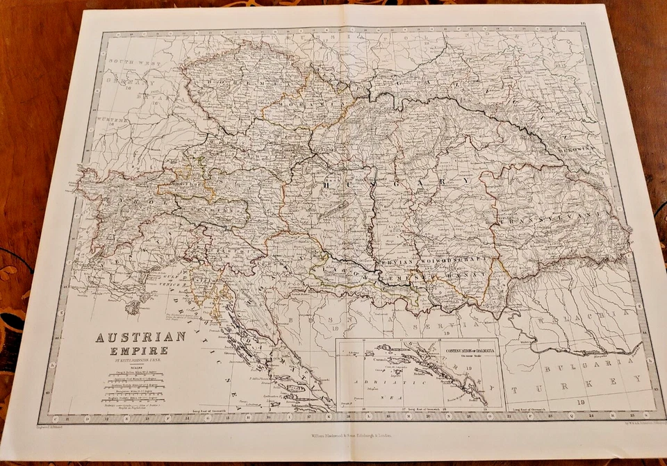 1861 Hand Coloured Map Blackwood Austrian Empire Hungary Croatia Transylvania - Image 1 of 1