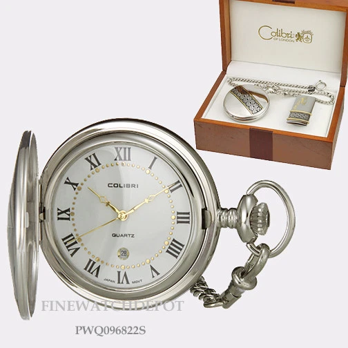 Auténtico reloj de bolsillo Colibri para hombre con cadena y clip para dinero PWQ096822S Foto 1 de 1