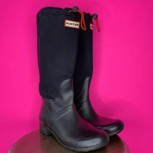 Hunter schwarzer hoher Regenstiefel Gummi, Canvas Kordelzug Größe 7 - Bild 1 von 9