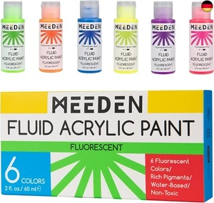 MEEDEN Acrylfarben Set Fluoreszierend 6 x 60 ml, Fluid Acrylic Paint, - Bild 1 von 6