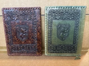 Vintage Lot Leather Embossed Lion Border Fleur de Lis Book Journal Cover Italy - Picture 1 of 24