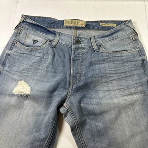 GUESS Jeans Falcon Regular Boot Button Fly Whisker Grunge Y2K Ripped Sz-34 #648 - Picture 1 of 24