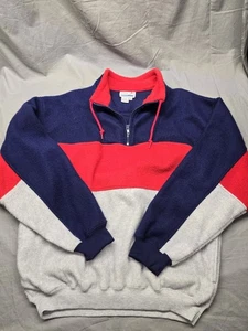 VTG 80s Great Lakes Recreation Colorblock Fleece Pullover Medium Red Navy - Picture 1 of 7