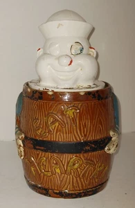 Tarro de galletas vintage marinero en barril cerámica comer abundante usado antiguo cansiter 7"-11" - Imagen 1 de 13