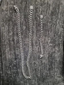 Miami Cuban Armband & Kette Set Edelstahl 14 mm massiv Silber CZ Verschluss - Bild 1 von 9