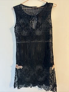 VTG Claire Pettibone Black Lace Nightgown Heirloom Short Sz S Floral Tori - Picture 1 of 16