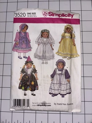 Simplicity 3520  18" American Girl DOLL CLOTHES Sewing PATTERN New/Uncut - Image 1 of 3
