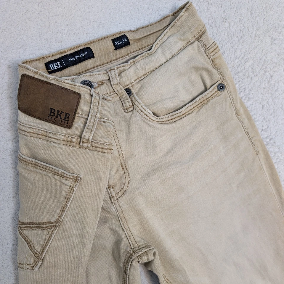 Мужские джинсы с пряжкой BKE Jake прямые штанины 32x34 стрейч хаки бежевый комфорт - Изображение 1 из 4