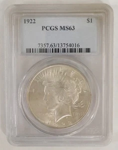 1922 Peace Silver Dollar MS63 PCGS - Picture 1 of 2