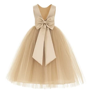 Satin Flower Girl Dress with Bow Party Dresses Bridesmaid Dress Graduation Dress - Picture 1 of 29