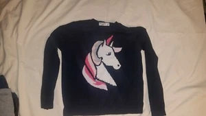 GIRLS ABERCROMBIE KIDS  NAVY BLUE Long Sleeve UNICORN Sweater Size 9/10 - Picture 1 of 4