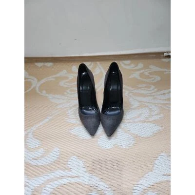 All Saints 39 6 silver black Leather Court Shoes Stiletto Pumps High Heels boho - Image 1 of 4