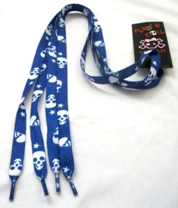 Premium 38" Blue with White Skulls 38" Rockabilly Punk Shoe laces Shoelaces-New! - Picture 1 of 4