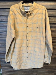 TERRITORY AHEAD Mens XLT Button Up Shirt Mustard Long Sleeve Textured Blue - Picture 1 of 5
