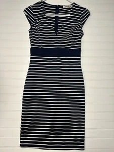 Mystic Women's S Navy Blue White Striped Dress Knee Length Cap Sleeve USA - Picture 1 of 8