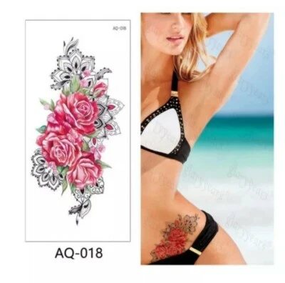 ROSIE'S TATTOO BOUTIQUE PRETTY LARGE PINK FLOWER Temporary Tattoo UK Body Art Arm Leg Lace Transfers 🌺