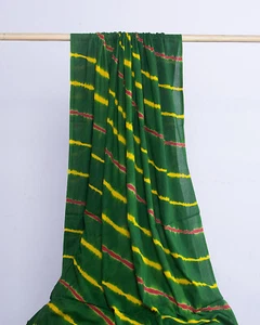 Soft Cotton Tie Dye Sewing Fabric – Green & Yellow Shibori Handmade Dress Fabric - Picture 1 of 9