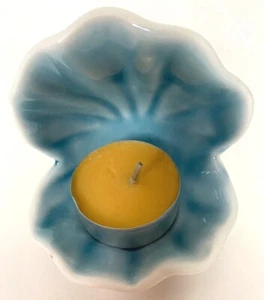 Seashell Ceramic Votive, Turquoise glaze, matte exterior, LUMINOUS! - Picture 1 of 7