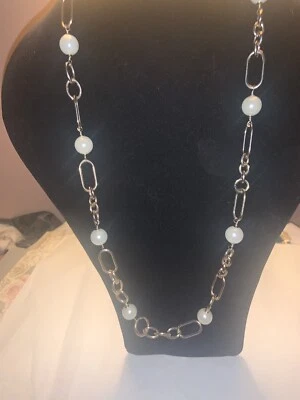 Express Silver Tone And Faux Pearl Chain Necklace - Image 1 of 4