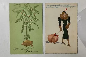 PIG MAIALE-LOT 2 POSTCARDS-C61-190 - Picture 1 of 1