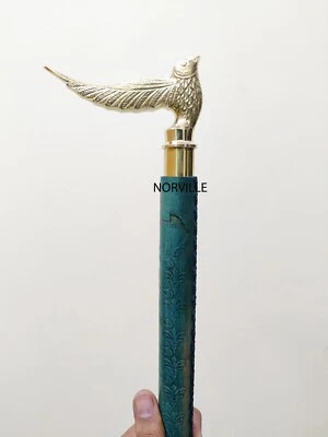 Bengala antiga de madeira com cabo de latão para homens mulheres idosos - Imagem 1 de 3