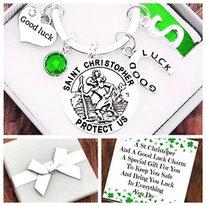 ST CHRISTOPHER Geschenk, VIEL GLÜCK, PERSONALISIERTE INITIALE, REISE-SCHLÜSSELRING, Box & Karte  - Bild 1 von 1
