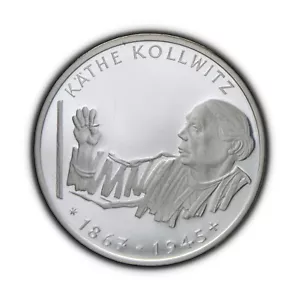 GERMANY. 1992, 10 Mark, Silver, G - Kathe Kollwitz, Proof, Karlsruhe, Portrait 1 - Picture 1 of 3