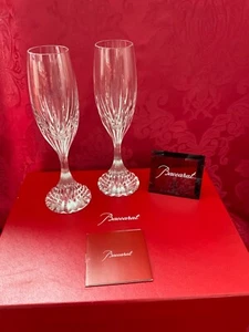 NIB FLAWLESS Stunning BACCARAT France Pair MASSENA Crystal CHAMPAGNE WINE FLUTES - Picture 1 of 11