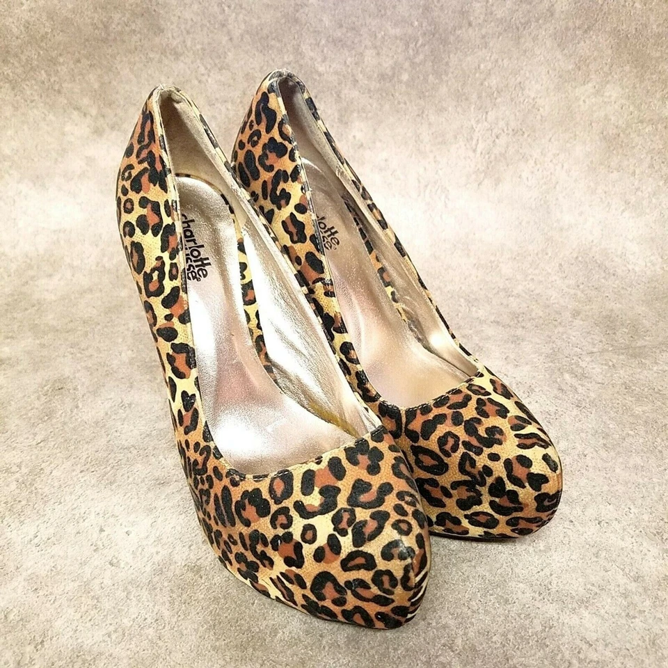Charlotte Russe Womens 532B02 Size 7 Brown Slip On Cheetah Print Heel Platform - Image 1 of 4