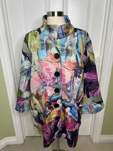 Ali Miles Quilted Watercolor Jacket 2XL 3/4 Flare Sleeve Art To Wear Artistry - Picture 1 of 10