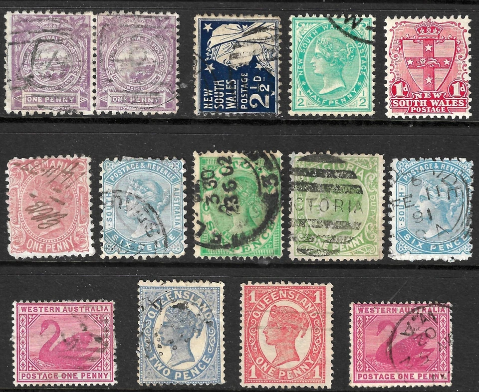Mezcla de 14 estampillas usadas de estados australianos a un precio Foto 1 de 1