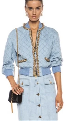 Chaqueta de mezclilla Moschino Couture cadena pasarela UK12-14 EE. UU. 8-10 grande precio de venta sugerido por el fabricante 2395 USD Foto 1 de 4